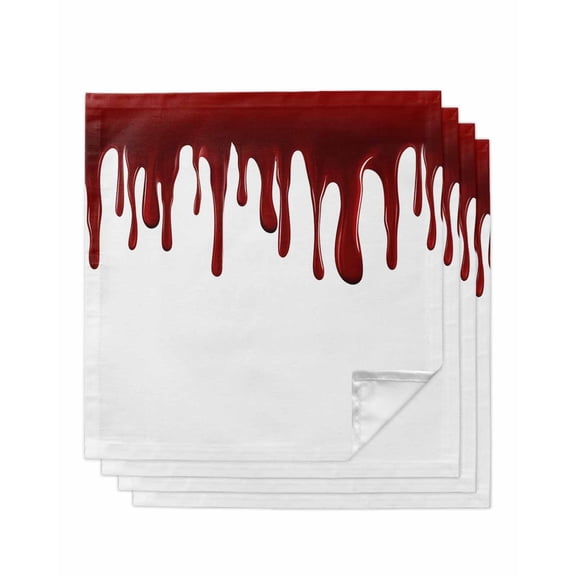 Halloween Cloth Napkins Set of 4 Reusable Dinner Napkins, Horror Red Blood Driping Halloween Cocktail Napkin Washable Table Napkins for Wedding/Holiday Party/Baby Shower 20"x20"
