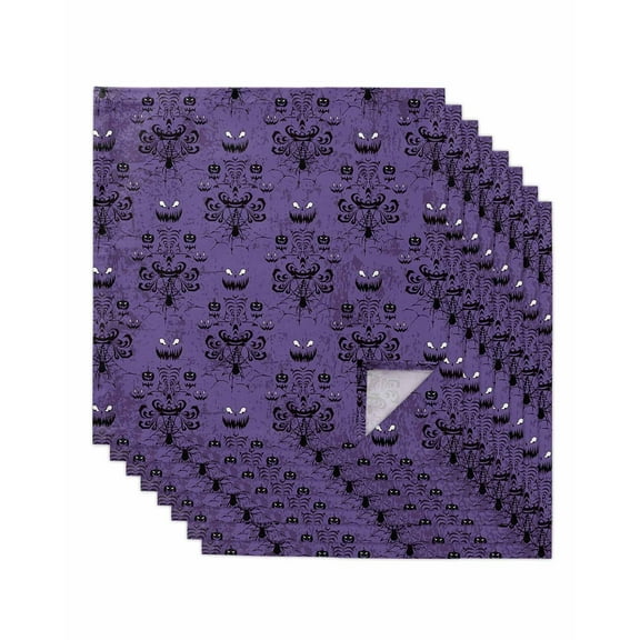 Halloween Cloth Napkins Washable Set of 8, Purple Black Haunted Ghost Fall Autumn Reusable Dinner Table Napkins Cloth Bulk for Weddings Kitchen Restaurants Hotel Events Parties 20 x 20 Inch