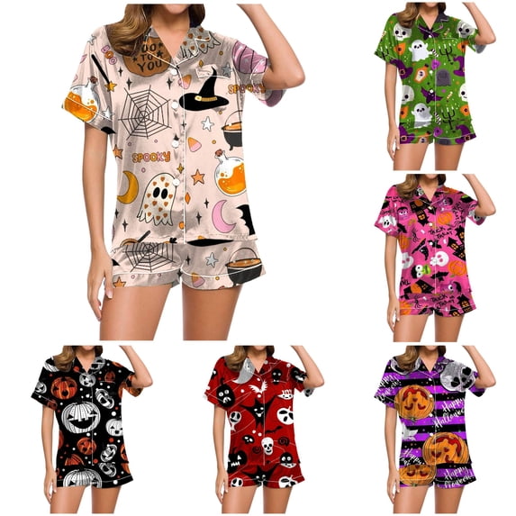 Halloween Clothes for Women Women Pajama Sets Ladies Casual Pajamas And Shorts Set Comfort Sleepwear for Home Nights Beige XL