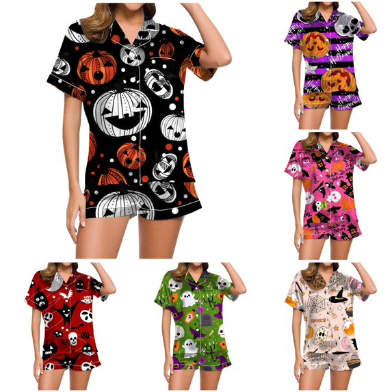 Halloween Clothes for Women Women Pajama Sets Ladies Casual Pajamas And Shorts Set Comfort Sleepwear for Home Nights Black XXL