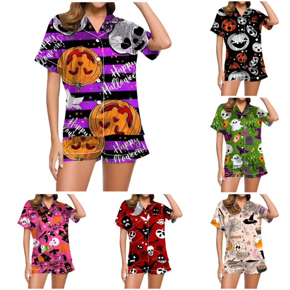 Halloween Clothes for Women Women Pajama Sets Ladies Casual Pajamas And Shorts Set Comfort Sleepwear for Home Nights Purple L