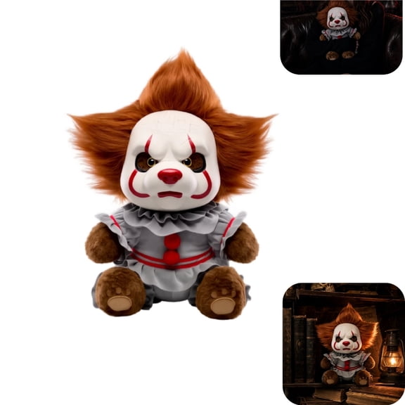 Halloween Clown Bear Stuffed Animals Plush Toys, 15 Inch Spooky Stuffed Doll with Fluffy Hair & Ruffled Costume, Soft Plush Figure for Halloween Desktop Decor