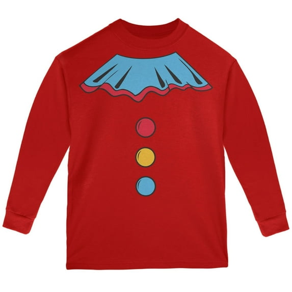 Halloween Clown Costume Red Youth Long Sleeve T-Shirt - Youth Large