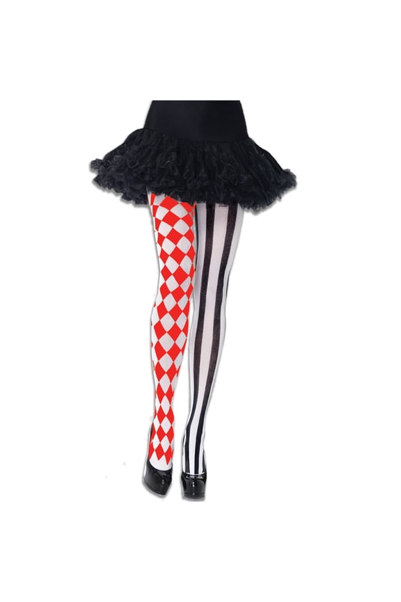 Halloween Clown Socks Women's Harlequin Designed Opaque Full Footed Pantyhose Plaid Striped Pattern Tights