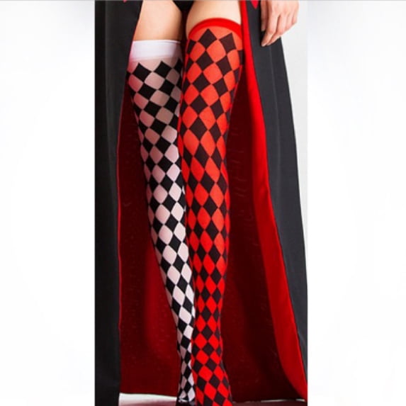 Halloween Clown Socks Women's Harlequin Designed Opaque Full Footed Pantyhose Plaid Striped Pattern Tights