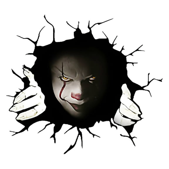 Halloween Clown Wall Decal Break In 3D Mural Horrific Halloween Clown Sticker Self-Adhesive for Wall Car Window Halloween Horror Atmosphere Sticker