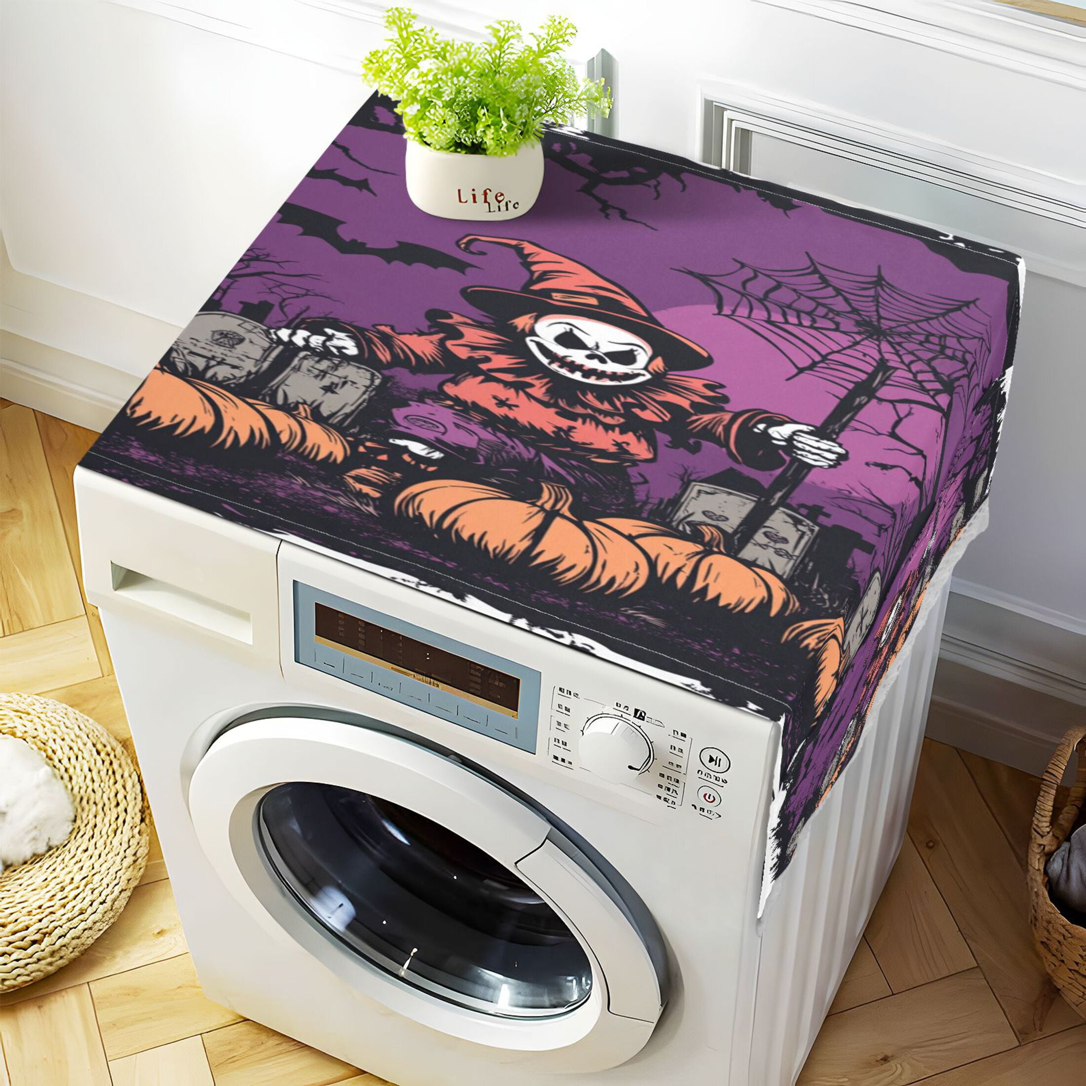 Halloween ClownWasher and Dryer Covers Dust-Proof and Oil Resistant Fridge Cover with 4 Storage Pockets Washing Machine Top Cover for Laundry Kitchen Home 51.2 x 22 In