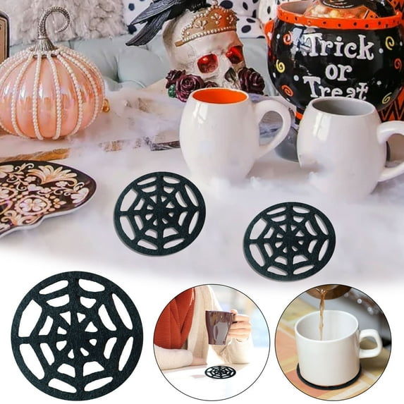 Halloween Coasters, 4-Pack Seasonal Drink Mats, Heat-Resistant Table Decor for Cups Bowls, Non-Slip Absorbent Tea Coaster Set, Spooky Themed Kitchen Dining Accessories