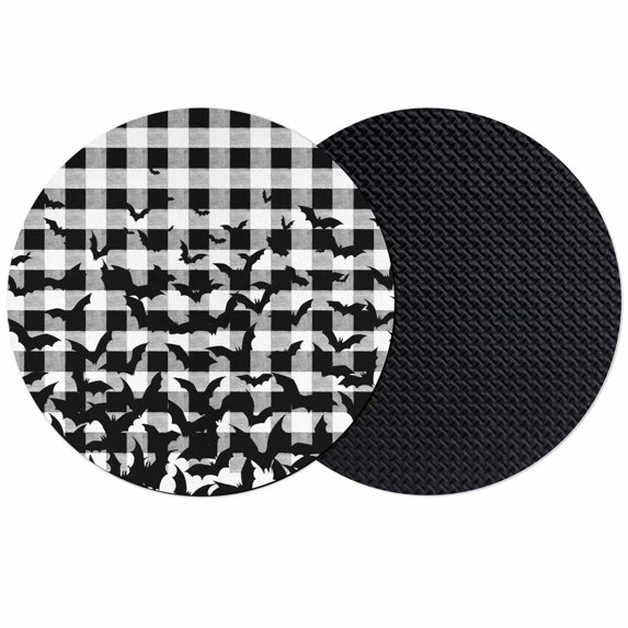 Halloween Coasters Set of 2, Absorbent Coasters for Drinks, Black White Plaid Horror Bat Spooky Halloween Coaster for Desk Coffee Table Protection, Home Decor House Warming Gifts 4"