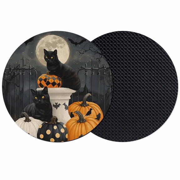 Halloween Coasters Set of 2, Absorbent Coasters for Drinks, Vintage Black Cat Pumpkin Moon Country Coaster for Desk Coffee Table Protection, Home Decor House Warming Gifts 4"