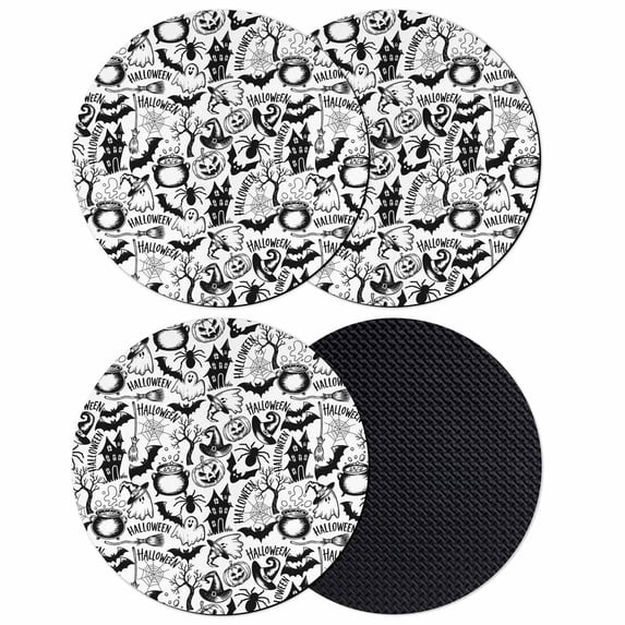 Halloween Coasters Set of 4, Absorbent Coasters for Drinks, Cartoon Black Spooky Pumpkin Ghost Cobweb Coaster for Desk Coffee Table Protection, Home Decor House Warming Gifts 4"