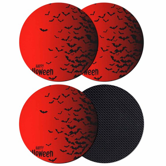 Halloween Coasters Set of 4, Absorbent Coasters for Drinks, Fall Horror Spooky Bats Gradient Black Red Coaster for Desk Coffee Table Protection, Home Decor House Warming Gifts 4"