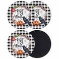 thumbnail image 1 of Halloween Coasters Set of 4, Absorbent Coasters for Drinks, Horror Pumpkin Crow Skull Black White Checkered Coaster for Desk Coffee Table Protection, Home Decor House Warming Gifts 4", 1 of 8