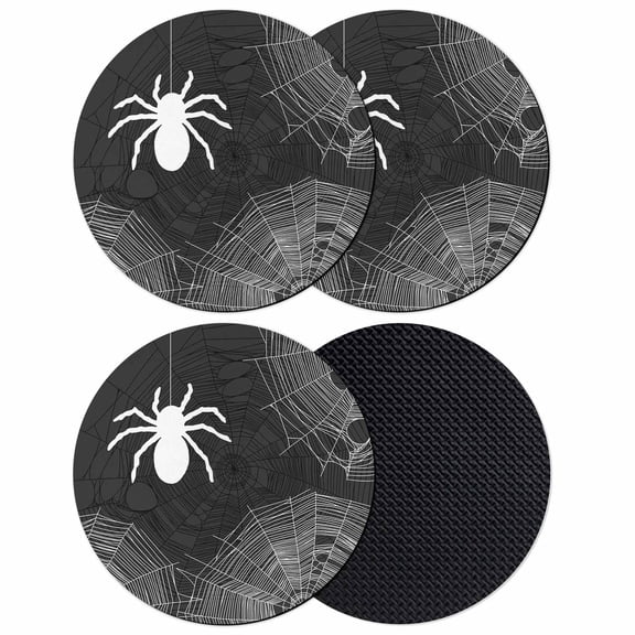 Halloween Coasters Set of 4, Absorbent Coasters for Drinks, Spiders Spiderweb Retro Black White Lines Coaster for Desk Coffee Table Protection, Home Decor House Warming Gifts 4"