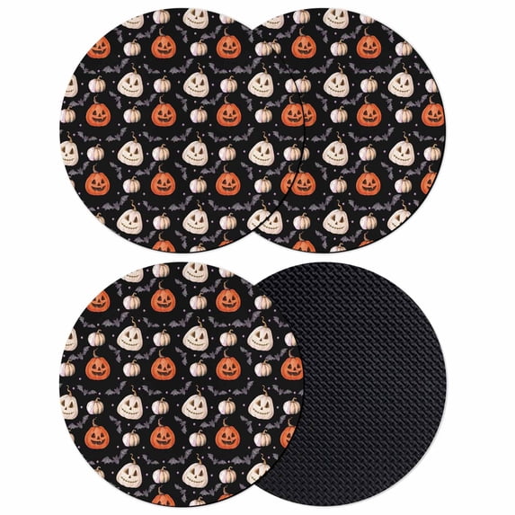 Halloween Coasters Set of 4, Absorbent Coasters for Drinks, Spooky Pumpkins Horror Bat Black Orange Coaster for Desk Coffee Table Protection, Home Decor House Warming Gifts 4"