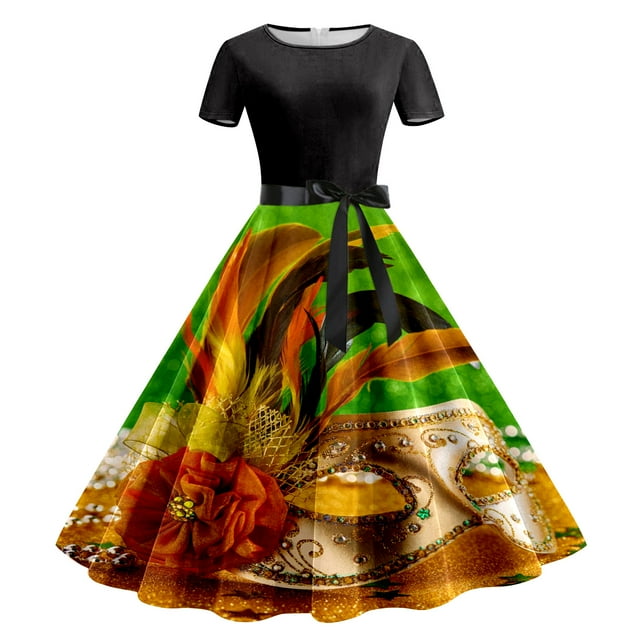 Coat Women Print Short Sleeve 1950s Evening Party Prom Dress