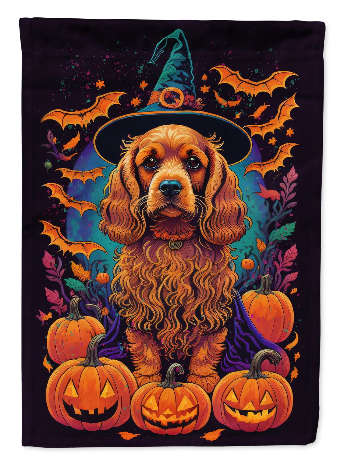 Halloween Cocker Spaniel Dog House Flag 28x40IN Double-Sided Polyester Decorative Sleeve Pole Flag for Outdoor Home Garden