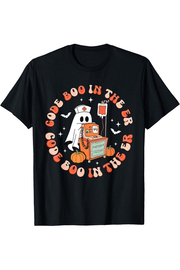 Halloween Code Boo In The Er Icu Ghost Respiratory Therapist T-Shirt