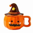 thumbnail image 1 of Halloween Coffee Mug, 12.85oz Cute Ceramic Pumpkin Mug with Lid, Fall Autumn Candy Bowl Soup Bowl, Small Pumpkin Shaped Tea Cup for Fall Thanksgiving Halloween Decor, 1 of 8