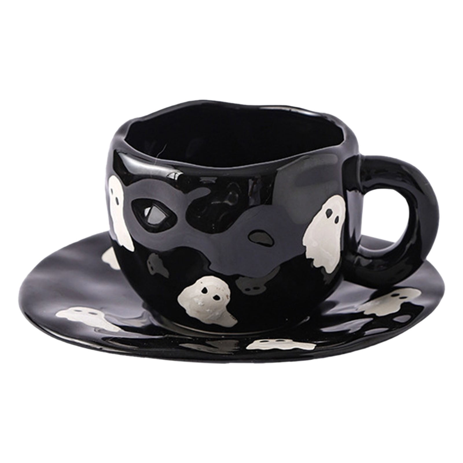 Halloween Mug, Ceramic Tea Cup and Saucer Set with Jack-O'-Lantern