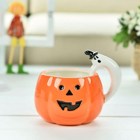 Halloween Coffee Mug Pumpkin Ghost 4.5 Inch Ceramic Coffee Mug Halloween Party Decor Cute Halloween Decor for Home Kitchen 1 Pack