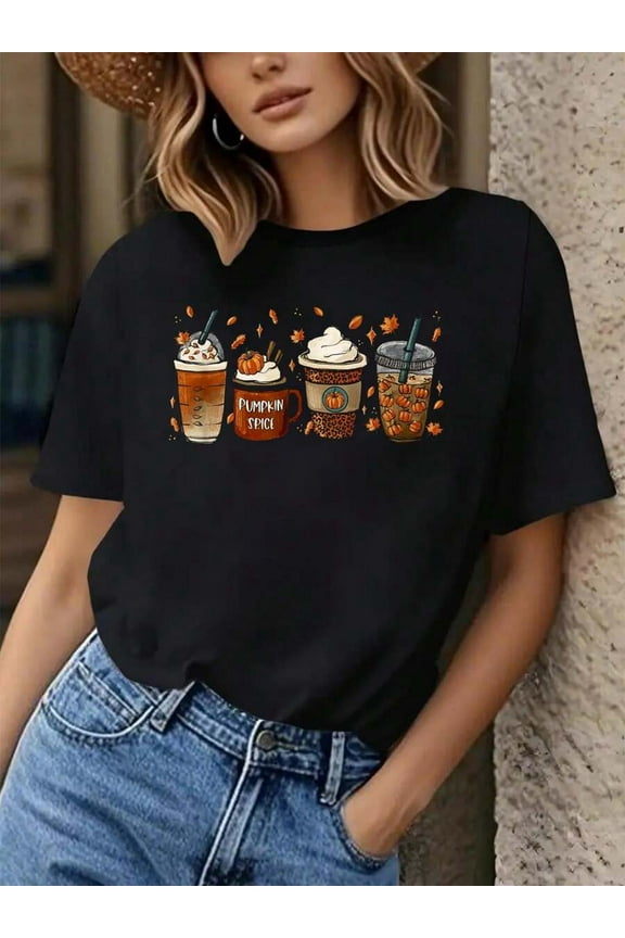 Halloween Coffee Pumpkin Latte Spice Coffee Love Fall Season T-Shirt, Graphic Tees Women