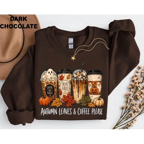 Halloween Coffee Sweatshirt, Coffee Lover Gift, Ghost Coffee Cup Sweatshirt, Pumpkin Spice Fall Shirt