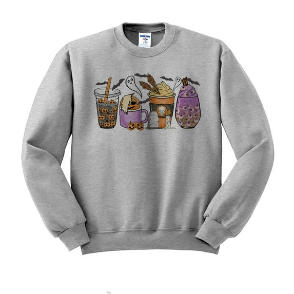 Halloween Coffee Sweatshirt Unisex X-Large Grey