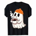 thumbnail image 1 of Halloween Coffee T-Shirt Cute Drinking Graphic Tee Soft Stretch Casual Top Comfortable Black S-5XL, 1 of 5