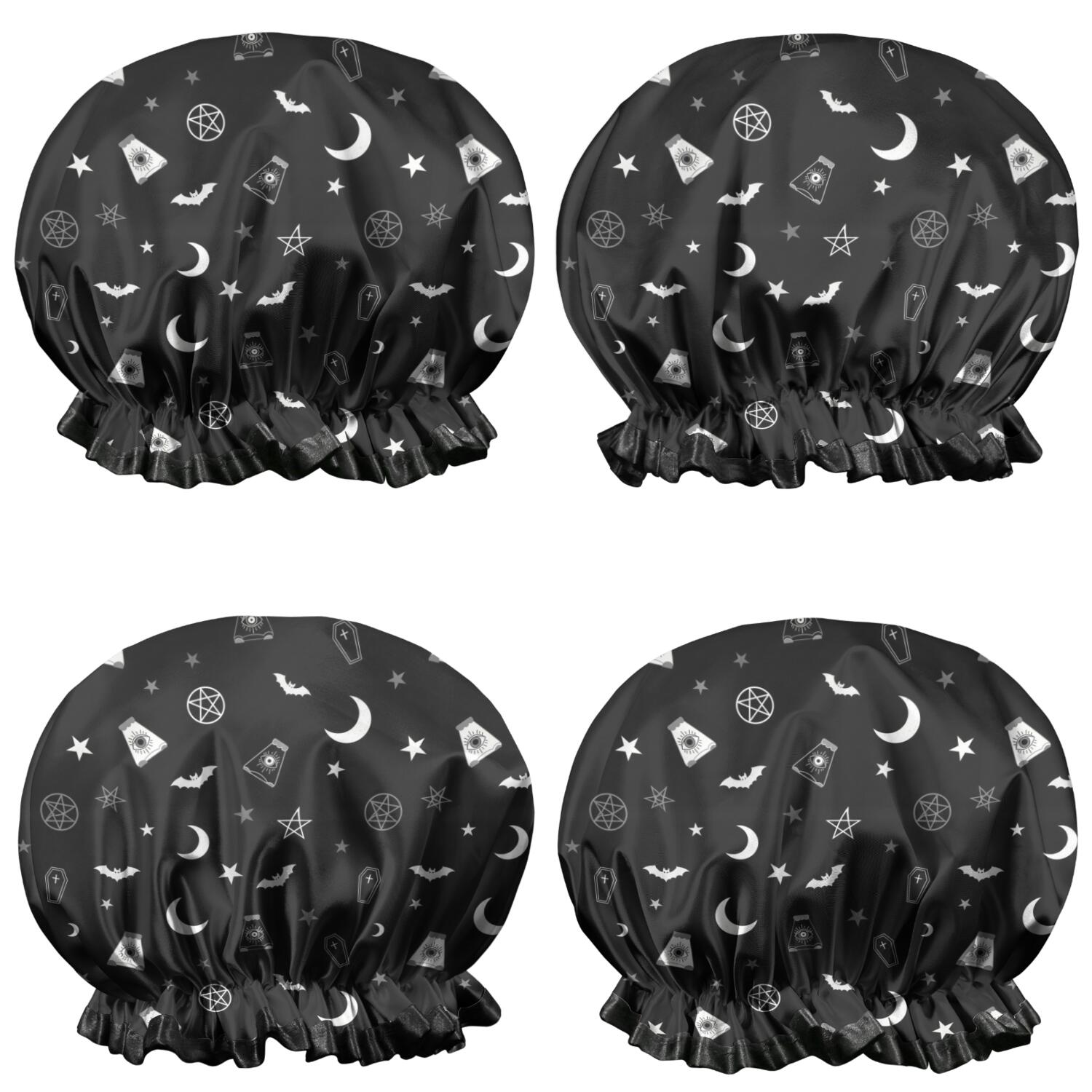 Halloween Coffin Bat Pattern 4 Pack Waterproof Shower Caps, Bathing ...