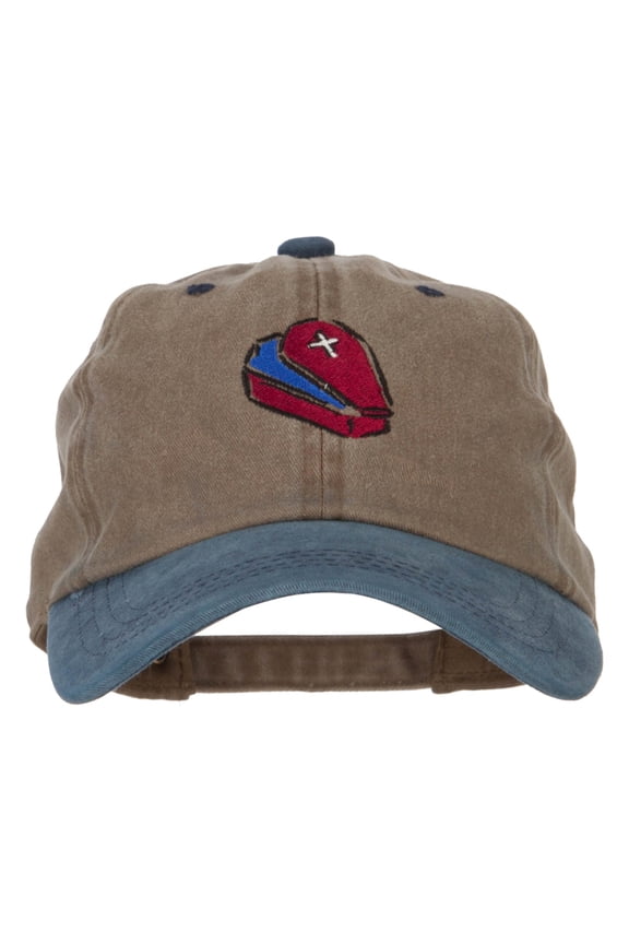 Halloween Coffin Embroidered Unstructured Cotton Cap - Khaki Navy OSFM