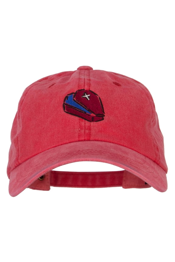 Halloween Coffin Embroidered Unstructured Cotton Cap - Red OSFM