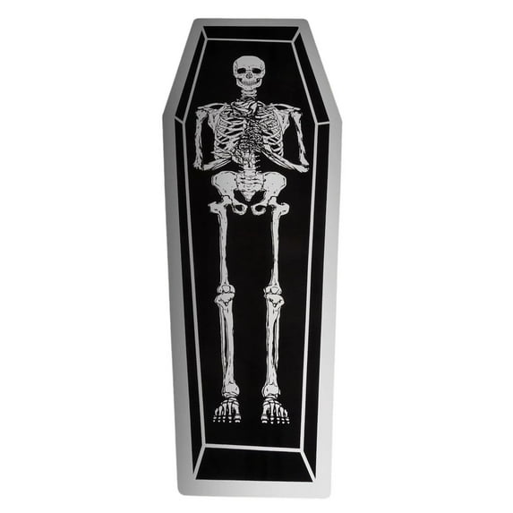 Halloween Coffin Rug 19.68 x 47.24 Inch, Gothic Skeleton Bath Mat Non- Runner, Black Theme Decor for Bathroom Bedroom Hallway, Washable Water Absorbent Halloween Party Decor