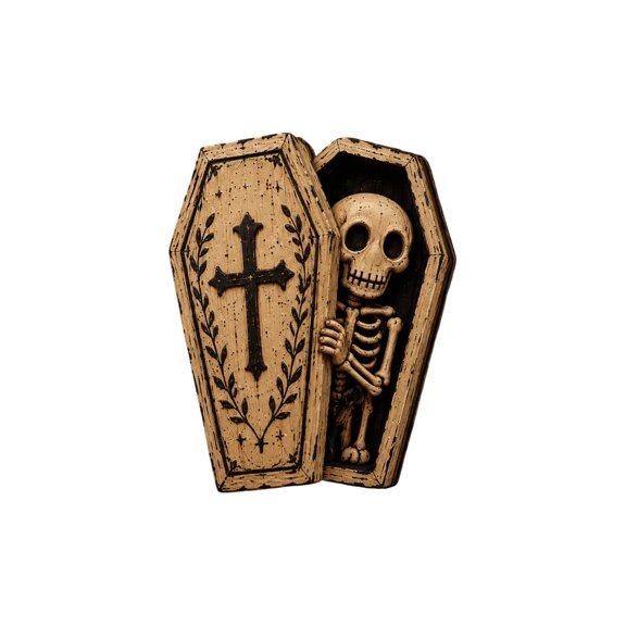 Halloween Coffin Skeleton Decor 4 Inch Gothic Halloween Decor for Home Spooky Halloween Decor for Party Table Display, 1 Pack
