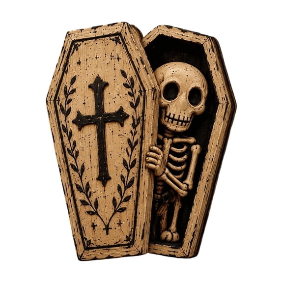 Halloween Coffin Skeleton Decor 4 Inch Gothic Halloween Decor for Home Spooky Halloween Decor for Party Table Display, 1 Pack