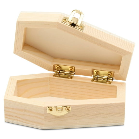Halloween Coffin Treat Boxes 4 inch, Pack of 1 Wood Coffins for Crafts, Party Treat Trays, and Mini Coffin Décor, by Woodpeckers