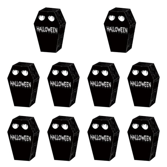 Halloween Coffin Treat Boxes, Spooky Skull Tombstone Design, Pack of 10, for Halloween Party Trick-or-Treat Candy Snacks Decorations and Haunted House Holiday Favors