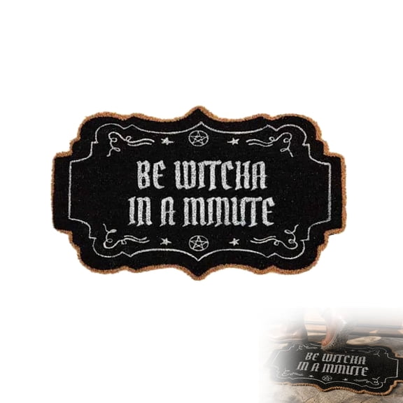 Halloween Coir Door Mat with Heavy Duty Backing - Be Witcha in A Minute - Non-Slip Low Profile Front Door Welcome Mat for Outside Entrance or Porch Entry, 20x32 Inch, Gothic Black/White