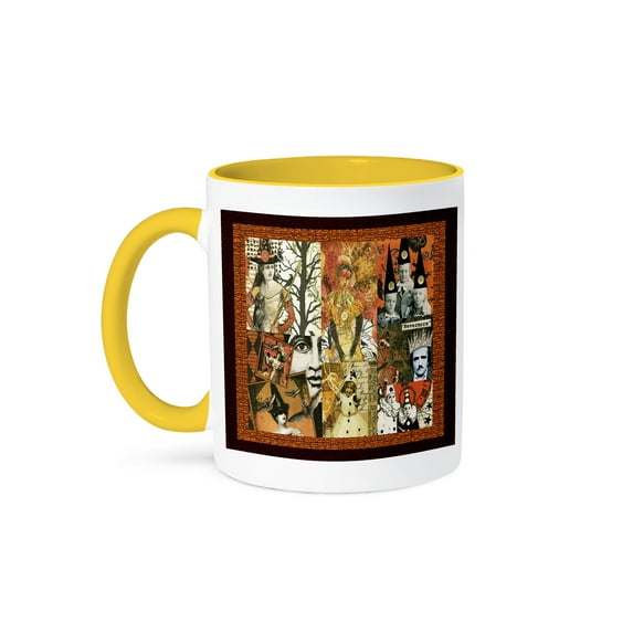 3dRose, Halloween Collage of People, 15oz Two-Tone Yellow Mug