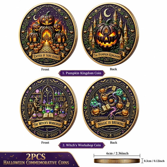 Halloween Collectible Coin,Double Sided Embossed Alloy Halloween Themed Token with Rust Resistant Polished Surface,Mini Desktop Decor Keepsake for Holiday Gift Party Favor