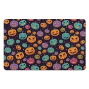 Halloween Color Pumpkin Purple Pattern Diatomite Bath Mat, Stone Bath Rug with Non-Slip Rubber Backing, Quick Drying Gifts for Bathroom Kitchen Shower,20x32in