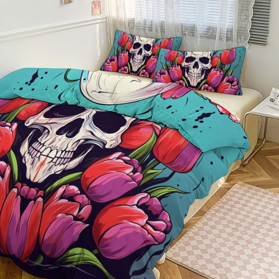 Halloween Colored Skull 3D Duvet Cover Set Quilt Cover Theme of for Bedroom Decoration