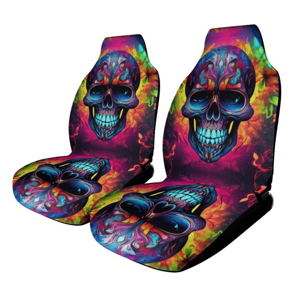 Halloween Colored Skull Car Seat Covers,Universal Auto Front Seats Protector Fits for Car,SUV Sedan,Truck