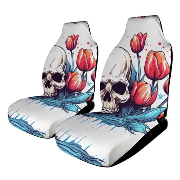 Halloween Colored Skull Car Seat Covers,Universal Auto Front Seats Protector Fits for Car,SUV Sedan,Truck
