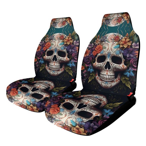 Halloween Colored Skull Car Seat Covers,Universal Auto Front Seats Protector Fits for Car,SUV Sedan,Truck