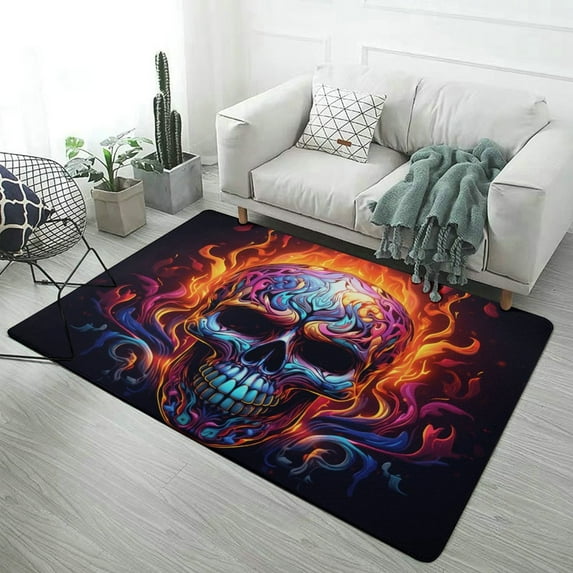 Halloween Colored Skull Carpet for Home Decoration Rugs for Bedroom Kids Room Living Room Bathroom Entrance Door Non-slip Comfort Mat
