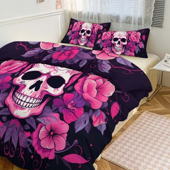 Halloween Colored Skull Duvet Cover Set Bedding Set Polyester Quilt Cover for Bedroom Decoration