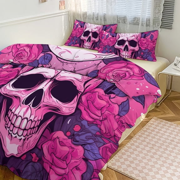 Halloween Colored Skull Duvet Cover Set Bedding Set Polyester Quilt Cover for Bedroom Decoration