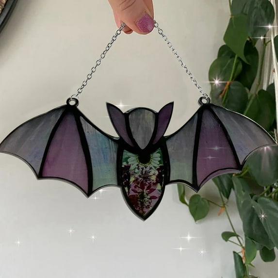 Halloween Colorful Bat Window Wall Hanging 06 - Halloween Bat Stained Glass Suncatcher Window Hanging Acrylic Wall Art Suncatcher Decoration Festival Colorful Bat Venue 1Pc - 1X Bat Ornament