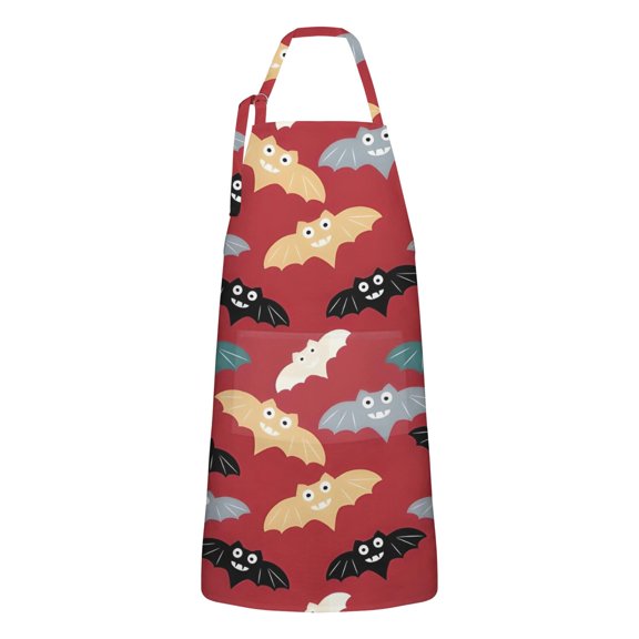 Halloween Colorful Bats Apron-Garden Aprons for Women with Pockets-Cotton Linen Waterproof Kitchen Cooking Gardening Aprons Adjustable for Kitchen,Cooking,BBQ and Salon 32"x27"